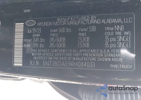 2024 Hyundai Santa Cruz Sel z USA, uszkodzony, nr VIN 5NTJBDAE9RH084031